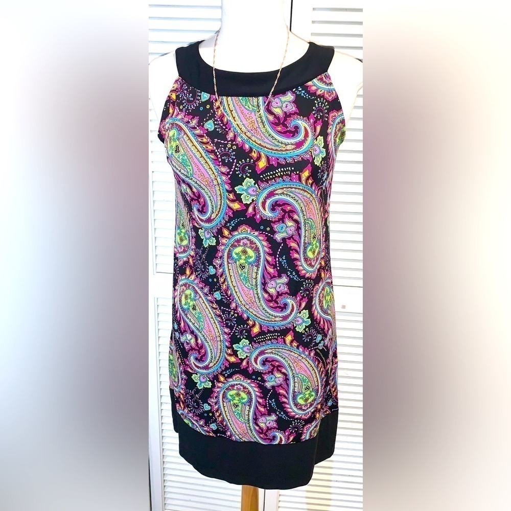 Tiana B Paisley Yoke Neck Sleeveless Drop Waist Midi dress medium
